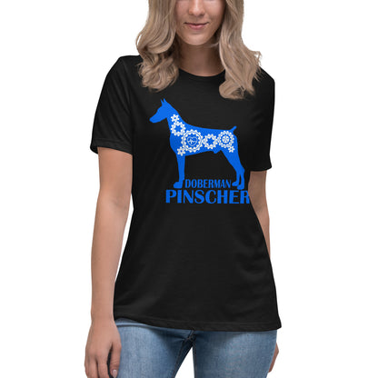 Doberman Pinscher Bionic women’s black t-shirt by Dog Artistry.