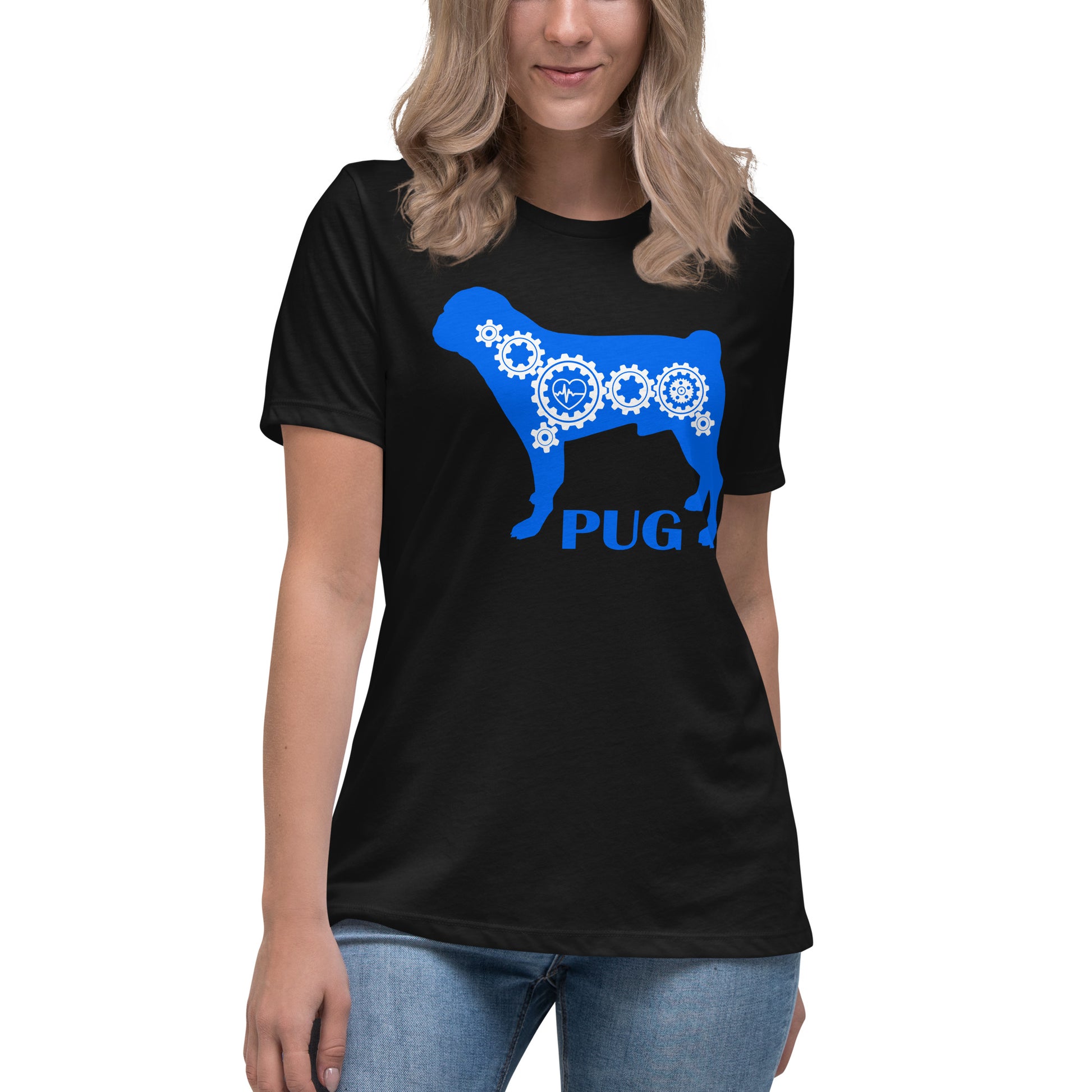 Pug Bionic women’s black t-shirt by Dog Artistry.