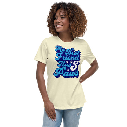 My best friend has 3 Paws women’s relaxed fit t-shirts by Dog Artistry citron color