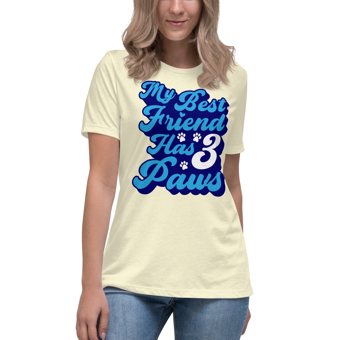 My best friend has 3 Paws women’s relaxed fit t-shirts by Dog Artistry citron color