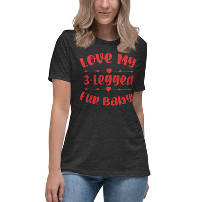 Love my 3-legged fur baby women’s relaxed fit t-shirts by Dog Artistry dark grey