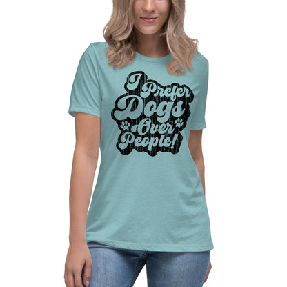 I prefer dogs over people women’s relaxed fit t-shirts by Dog Artistry heather blue lagoon color