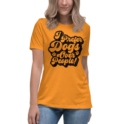 I prefer dogs over people women’s relaxed fit t-shirts by Dog Artistry heather marmalade color