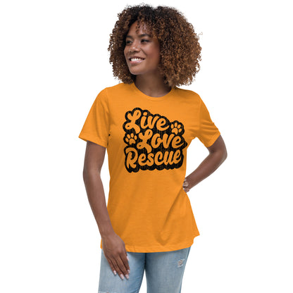 Live love rescue retro women’s relaxed fit t-shirts by Dog Artistry heather marmalade color