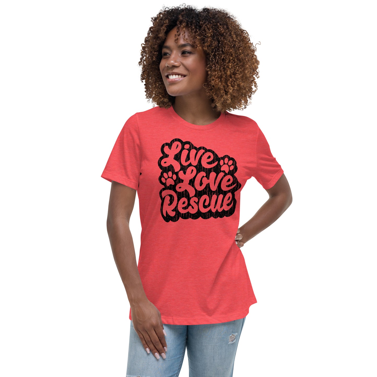 Live love rescue retro women’s relaxed fit t-shirts by Dog Artistry red color