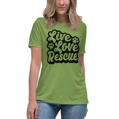 Live love rescue retro women’s relaxed fit t-shirts by Dog Artistry leaf color