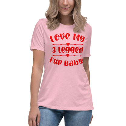 Love my 3-legged fur baby women’s relaxed fit t-shirts by Dog Artistry pink