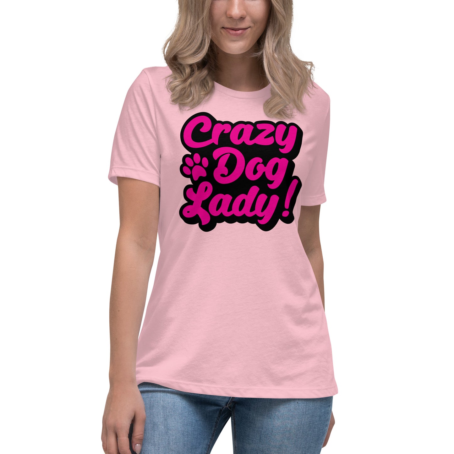 Crazy Dog Lady Women's Pink T-Shirt by Dog Artistry 