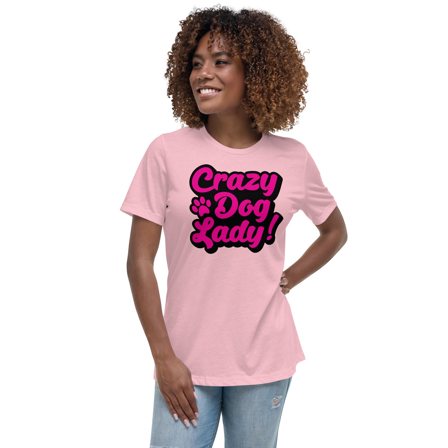 Crazy Dog Lady Women's Pink T-Shirt by Dog Artistry 