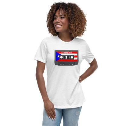 Reggaeton Cassette Tape with Puerto Rican Flag Women's Relaxed T-Shirt