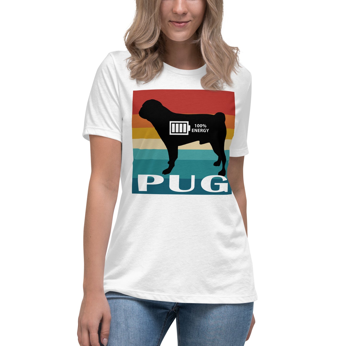 Pug 100% Energy Women's Relaxed T-Shirt by Dog Artistry