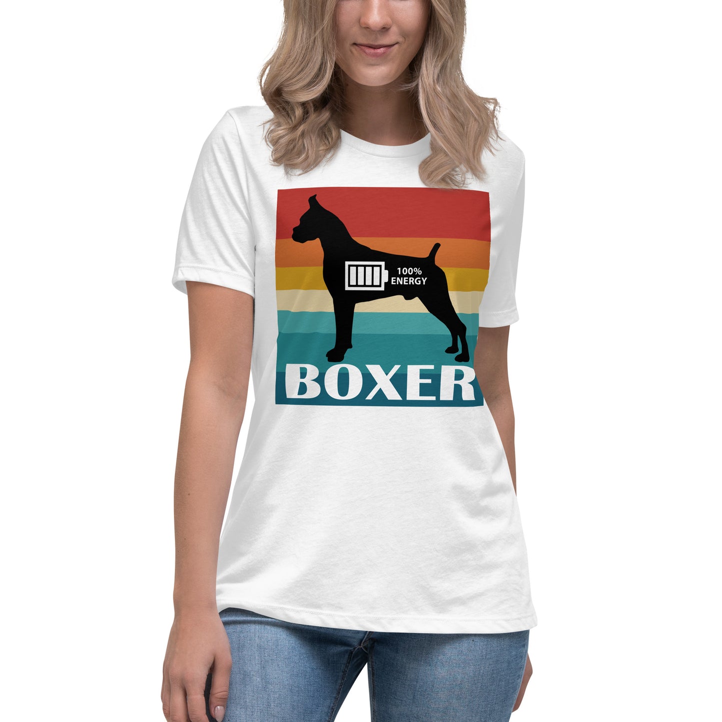 Boxer 100% Energy Women's Relaxed T-Shirt by Dog Artistry