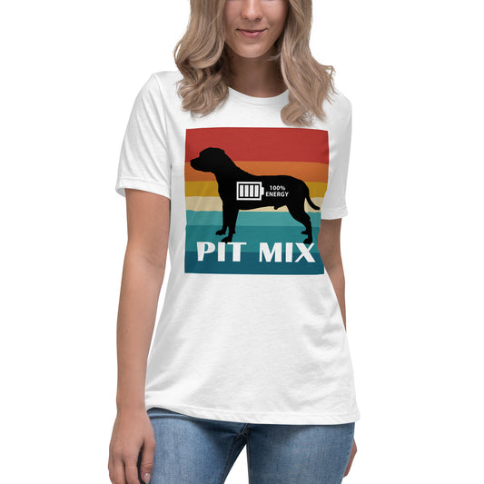 Pit Mix 100% Energy Women's Relaxed T-Shirt by Dog Artistry